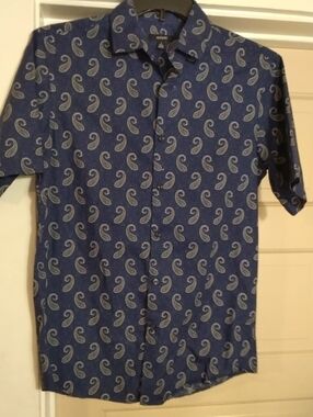 Alfani Men's Blue Paisley Short-Sleeve Button-Down Shirt